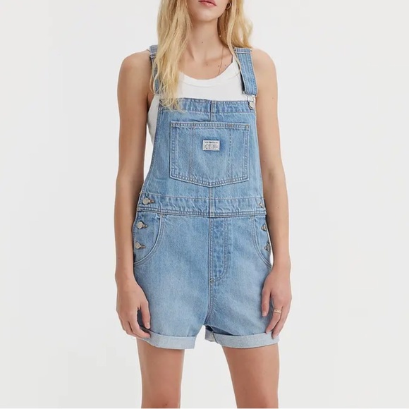 SHORT CUFFED OVERALLS Light Blue Denim Stripes main image 1